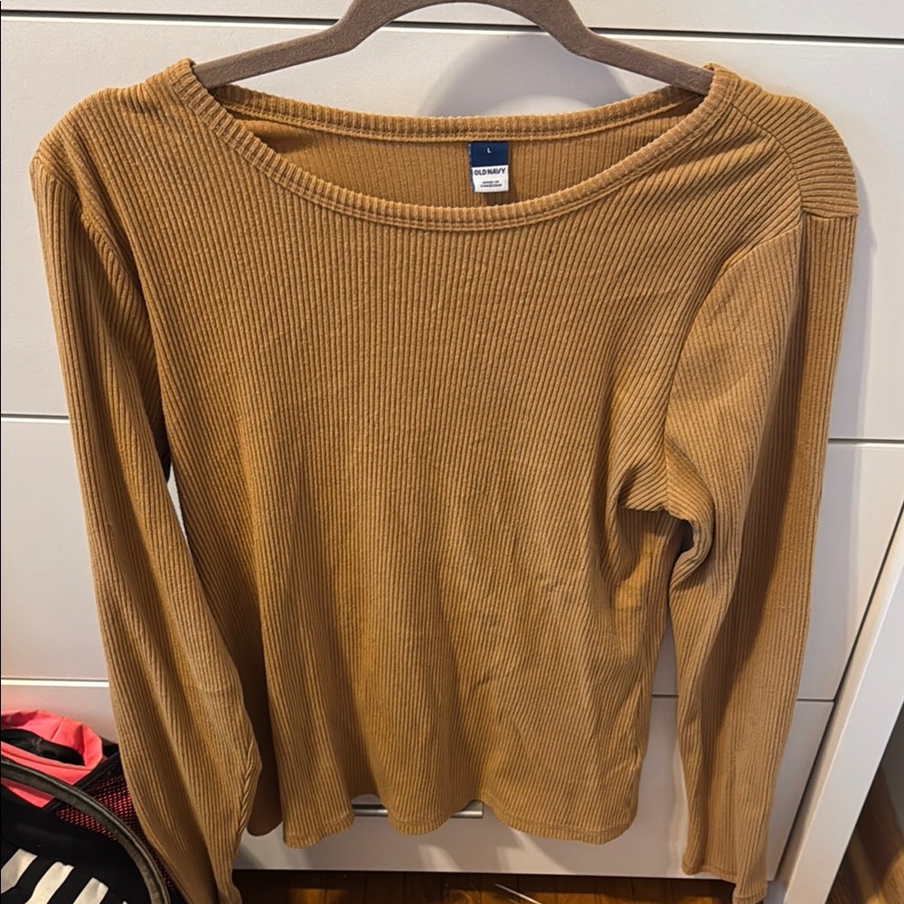 Old Navy Ribbed Brown Long Sleeve Shirt Size Large